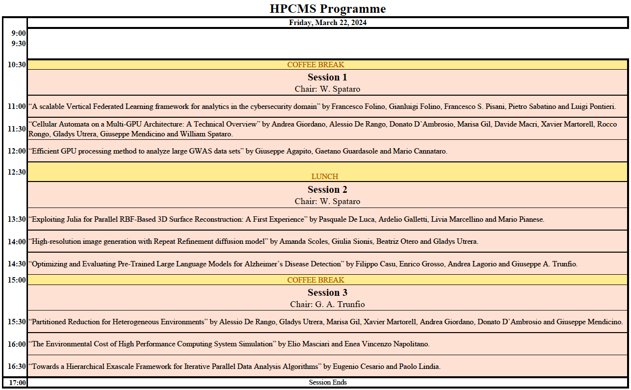 10th Special Session on High Performance Computing in Modelling and Simulation (HPCMS) Friday 22nd March
